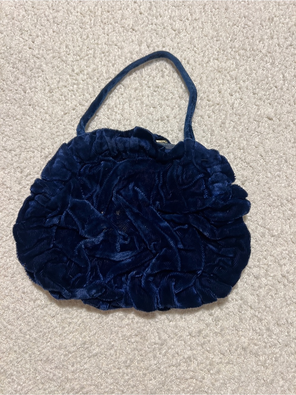 Blue Velvet Ruffle Mini Bag 1950s/60s Vintage Kiss-Lock Closure